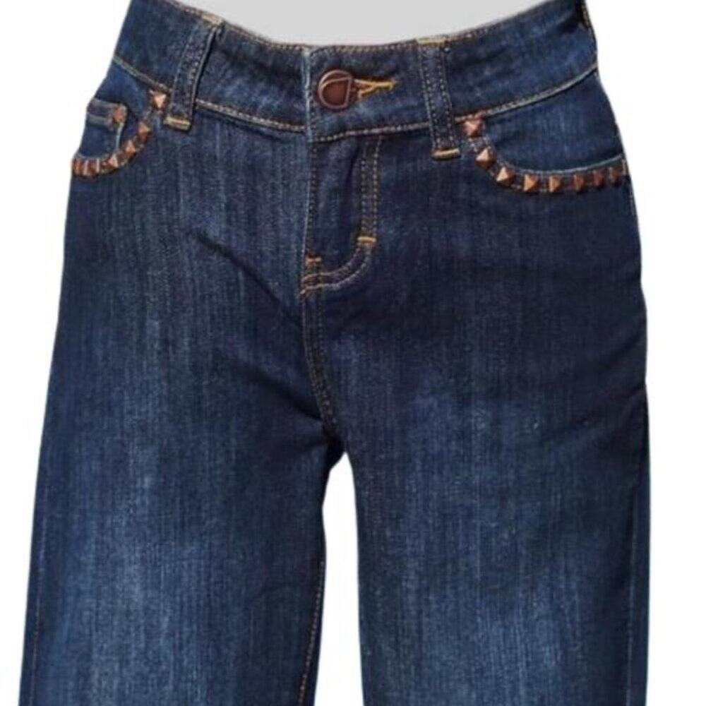 Cache Stretch Nail Head Stud Straight Leg Jean Pant Dark Wash Denim New $98 NWT